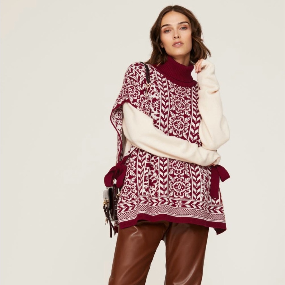 LA DoubleJ Burgundy and Cream Turtleneck Sweater